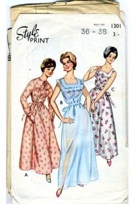 1960s Vintage Nightgown Style 1301 Dressmaking Pattern