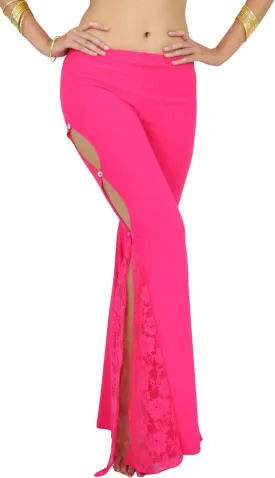 2022 Sexy Retro Lace Floral Flared Long Pants Yoga Belly Dance Pants Side Slit Design Elastic Waistband Best Gift