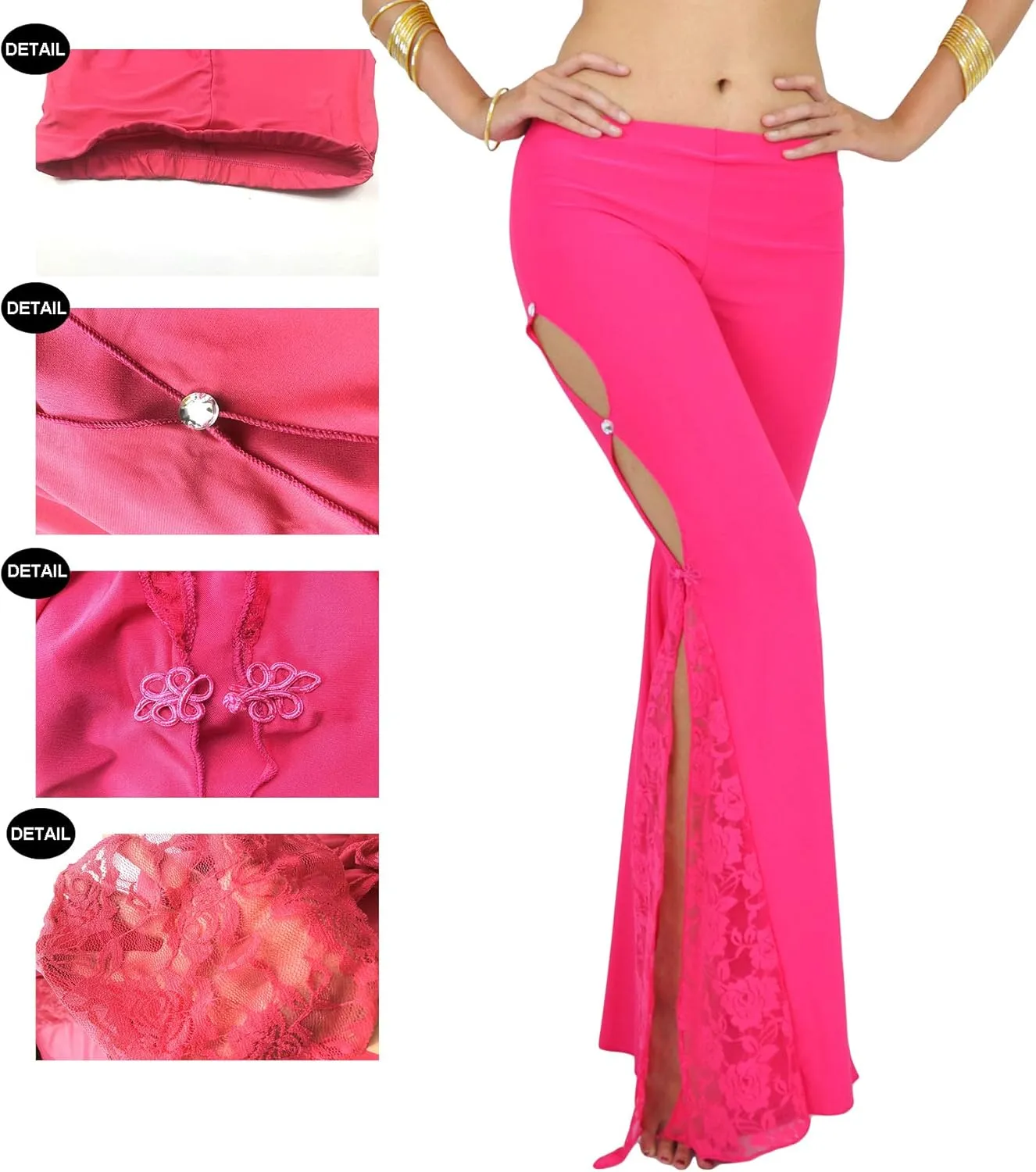 2022 Sexy Retro Lace Floral Flared Long Pants Yoga Belly Dance Pants Side Slit Design Elastic Waistband Best Gift