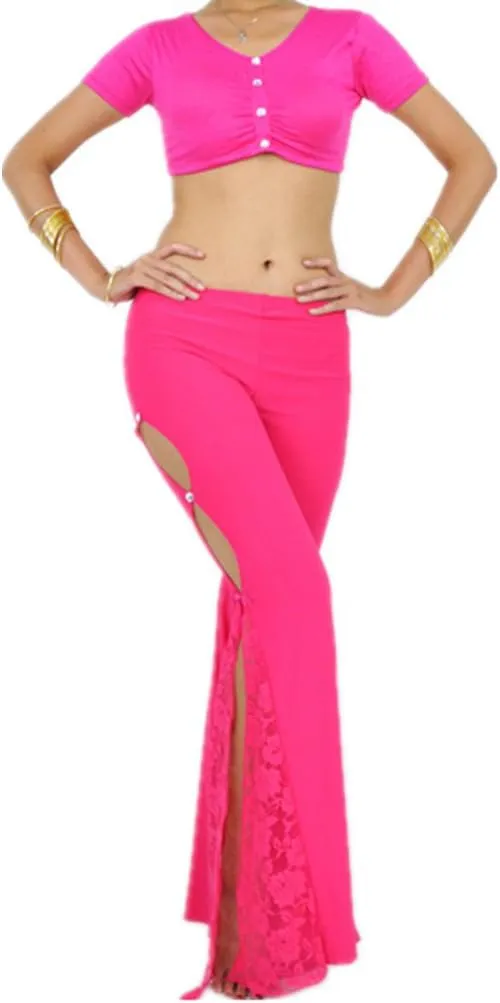 2022 Sexy Retro Lace Floral Flared Long Pants Yoga Belly Dance Pants Side Slit Design Elastic Waistband Best Gift