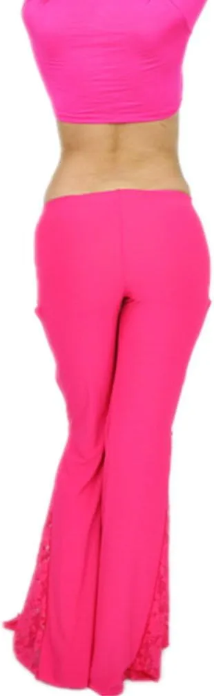 2022 Sexy Retro Lace Floral Flared Long Pants Yoga Belly Dance Pants Side Slit Design Elastic Waistband Best Gift