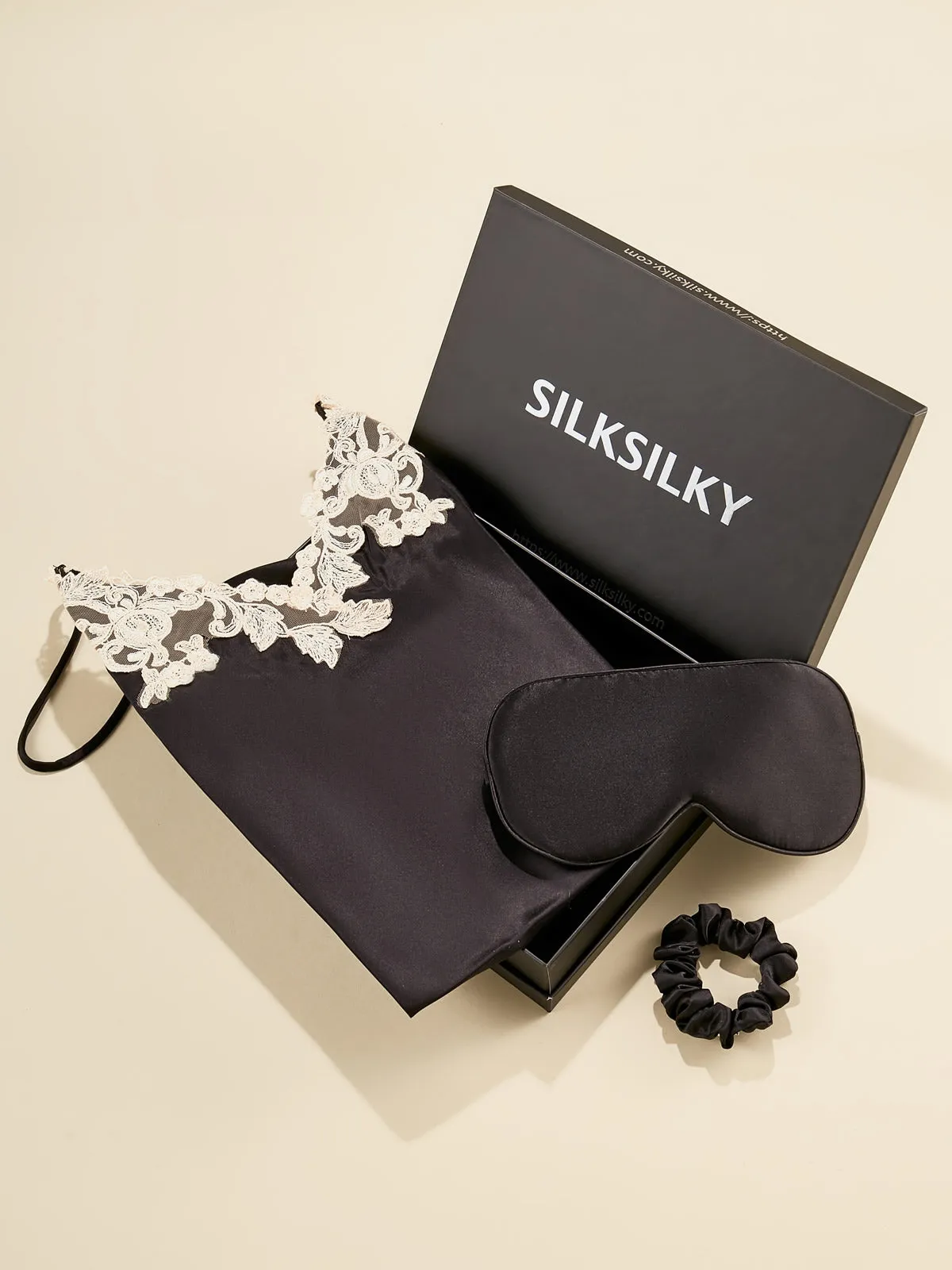 3Pcs Set Gift - Silk Nightgown   Eye Mask   Scrunchie