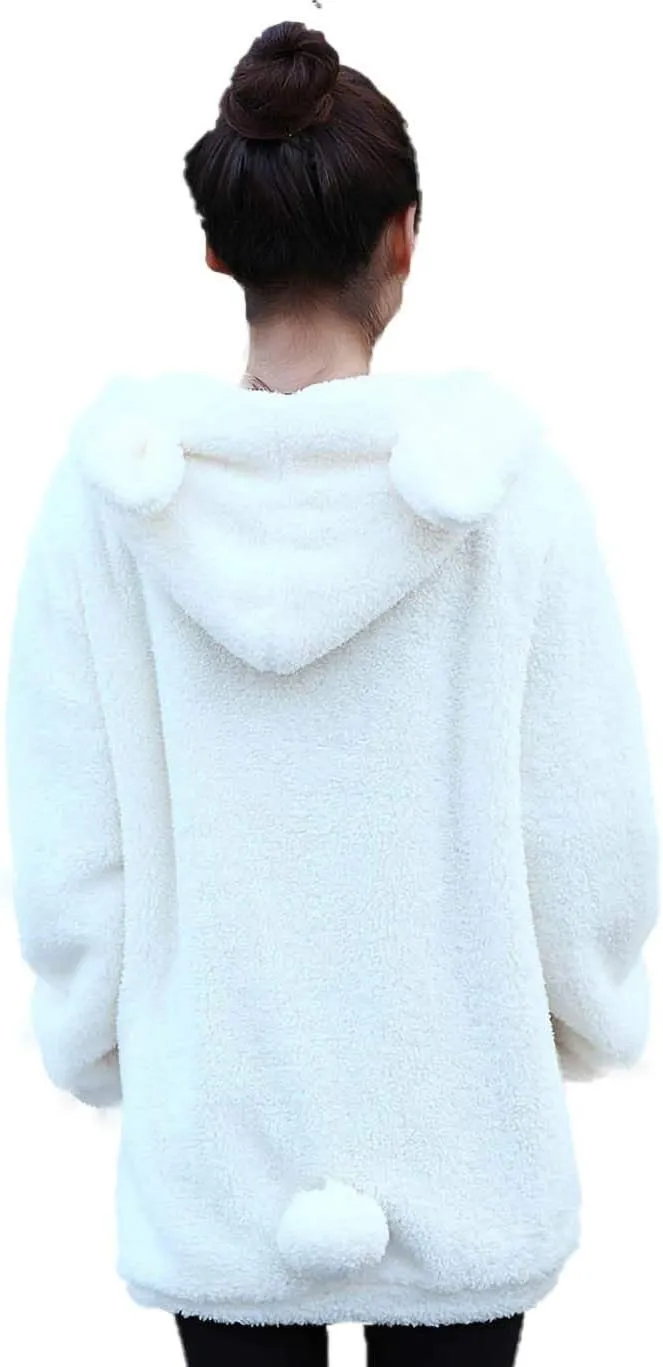acdiac Fluffy Kawaii Bunny/Bear Hoodie Ears&Tail Animal Top Cute Rabbit Zip Jacket Winter Women Girl Sweet Sweater Coat