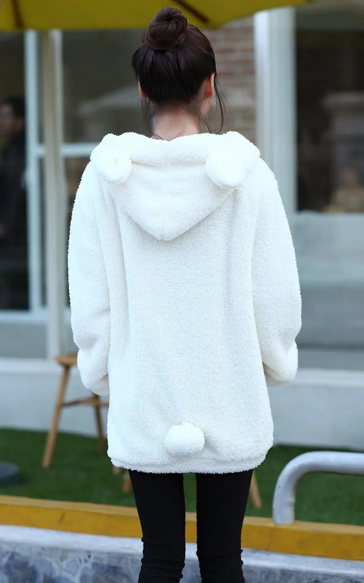 acdiac Fluffy Kawaii Bunny/Bear Hoodie Ears&Tail Animal Top Cute Rabbit Zip Jacket Winter Women Girl Sweet Sweater Coat
