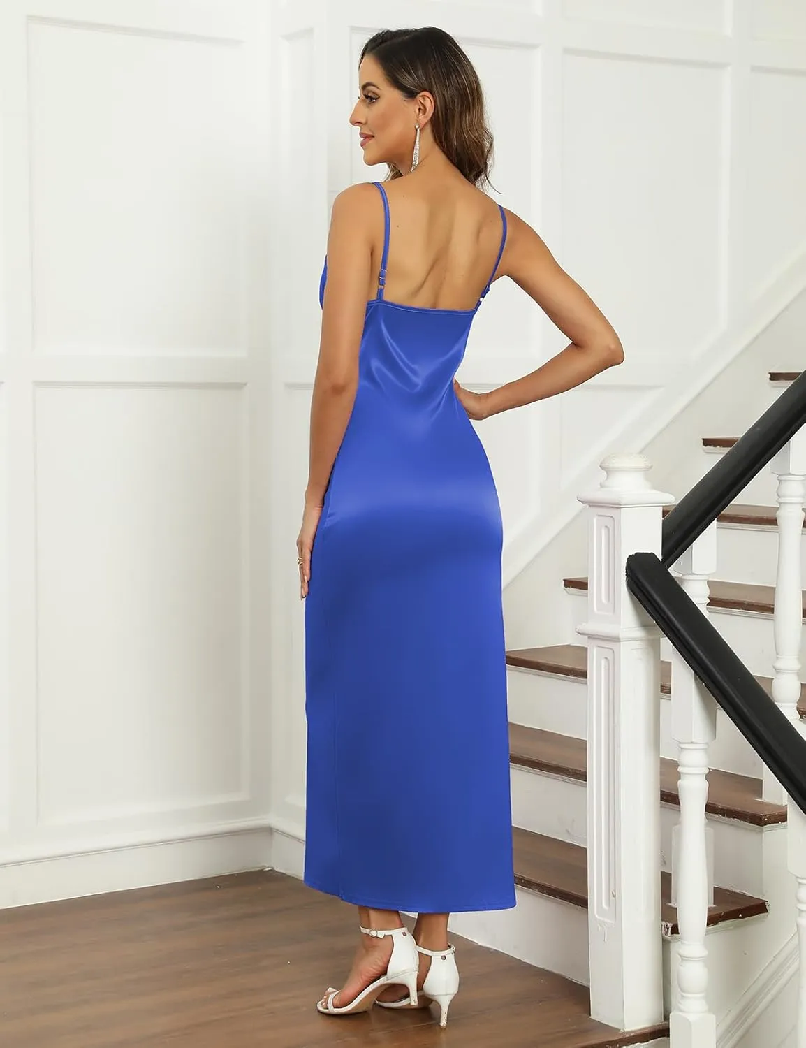 Amilia Womens Sexy Scoop Neck Lace Patchwork Cami Slip Dress Cocktail Party Maxi Sheath Dresses Nightgown