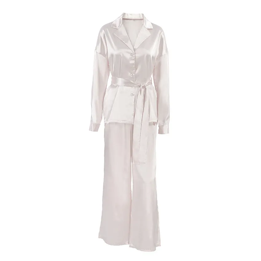 Amozae church outfit 2024 Autumn New Nightgown Loose Comfortable Trousers Artificial Silk Casual Women's Home Wear French Suit
