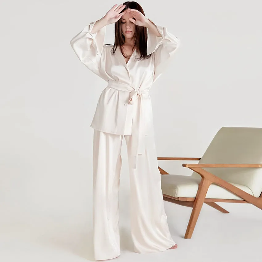 Amozae church outfit 2024 Autumn New Nightgown Loose Comfortable Trousers Artificial Silk Casual Women's Home Wear French Suit