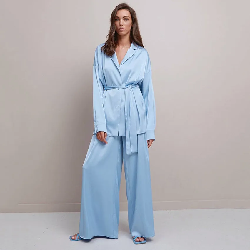 Amozae church outfit 2024 Autumn New Nightgown Loose Comfortable Trousers Artificial Silk Casual Women's Home Wear French Suit