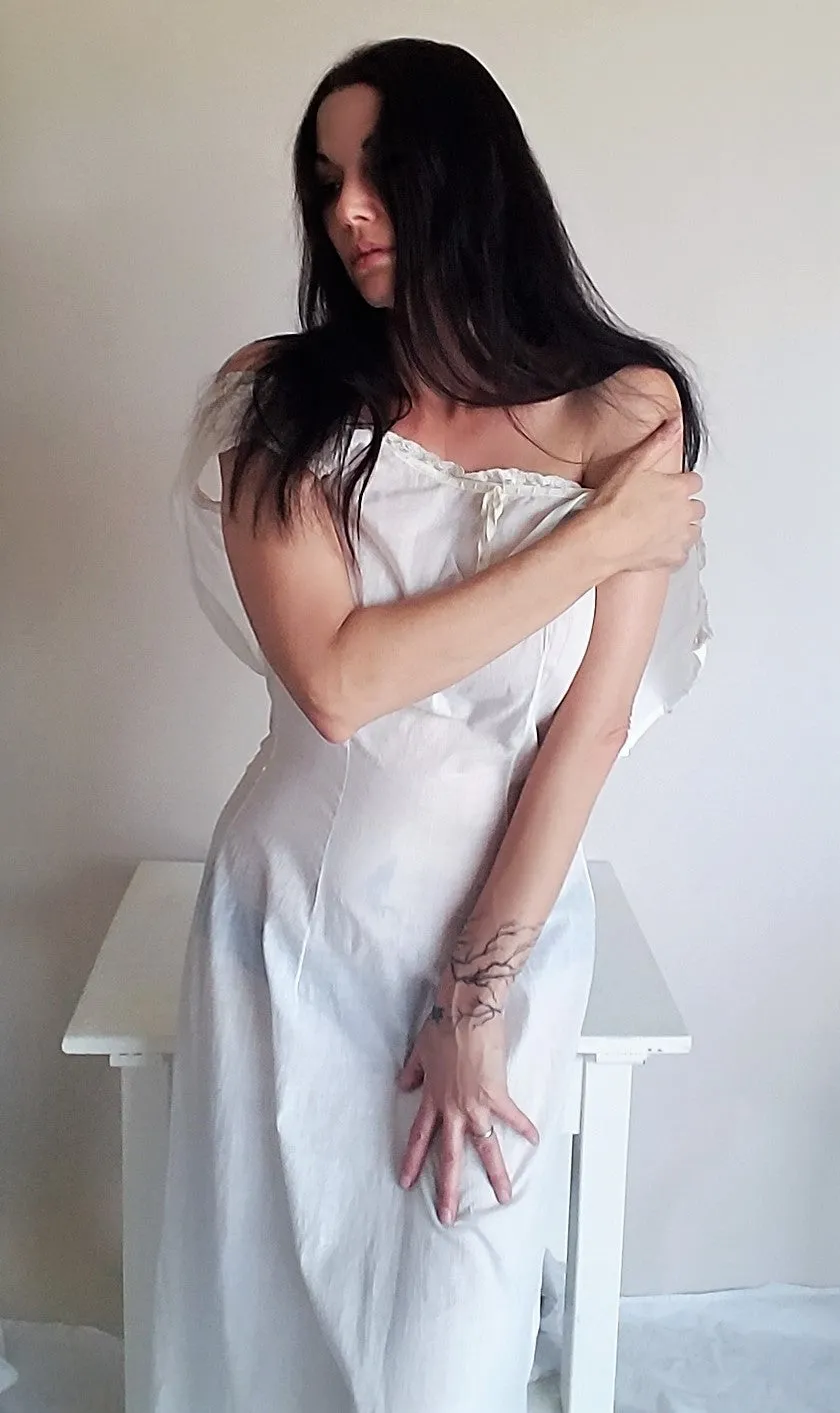 Antique Edwardian White Cotton Chemise Nightgown