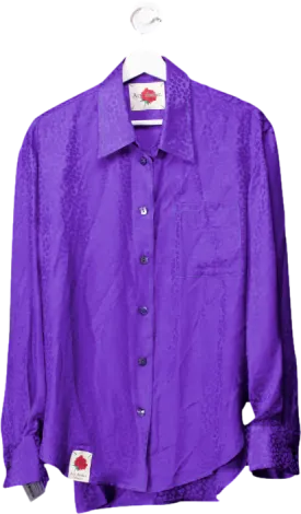 Art dealer Purple 100% Silk Leopard Jacquard Shirt UK S