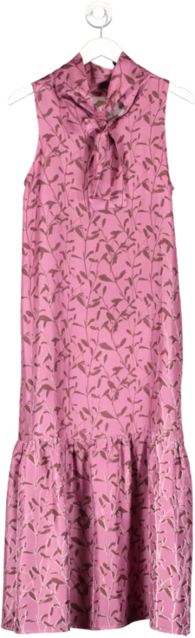Asceno Purple Oslo Stem-print Tie-neck Silk-twill Dress UK S