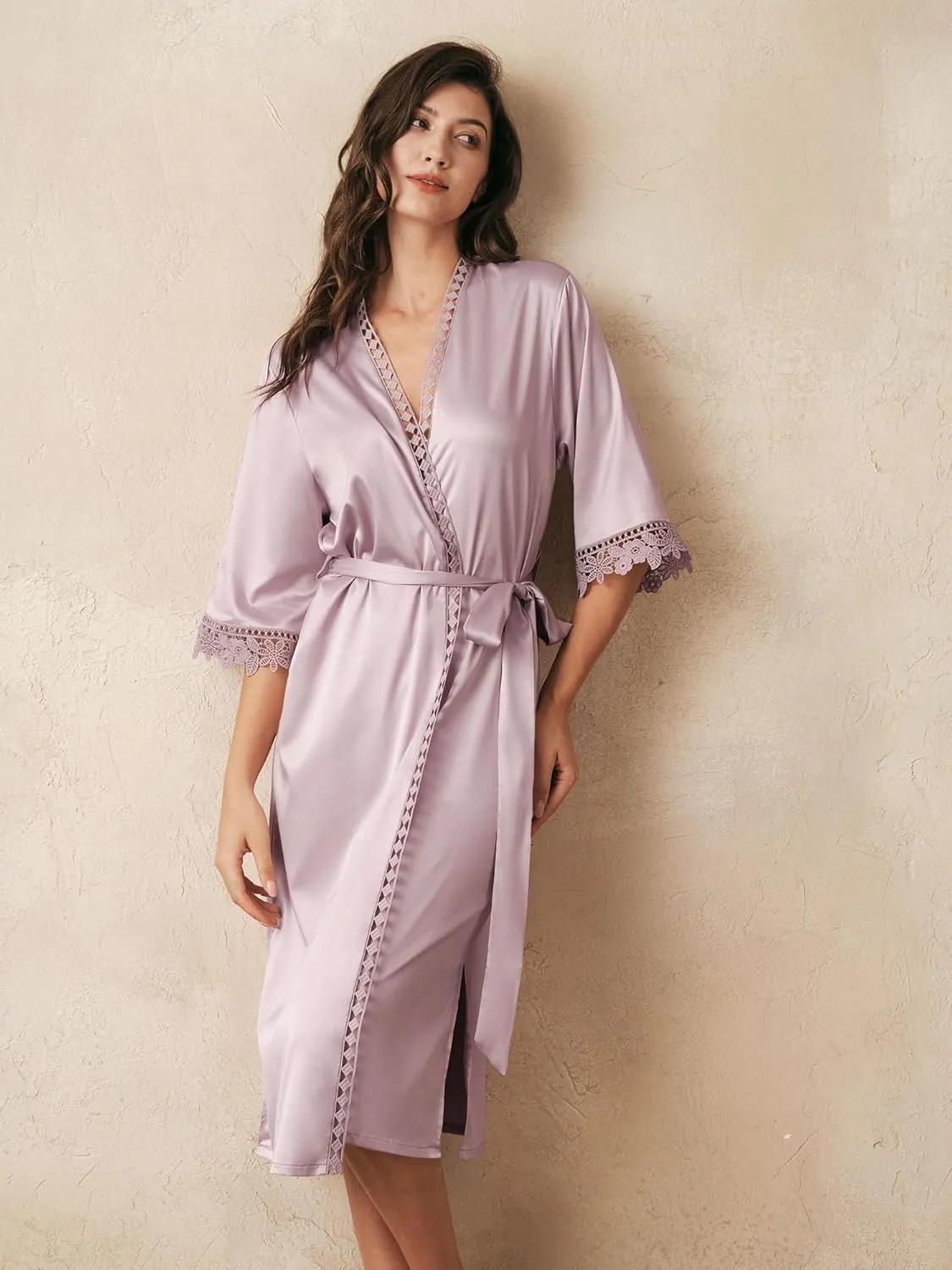 AW BRIDAL Women's Silk Robe Satin Kimono Robe for Bride Bridesmaids Short Bridal Party Robes Wedding Loungewear XS-XXL