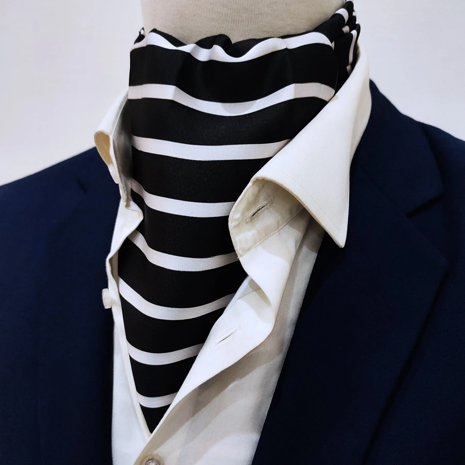 black with white - silk men ascot