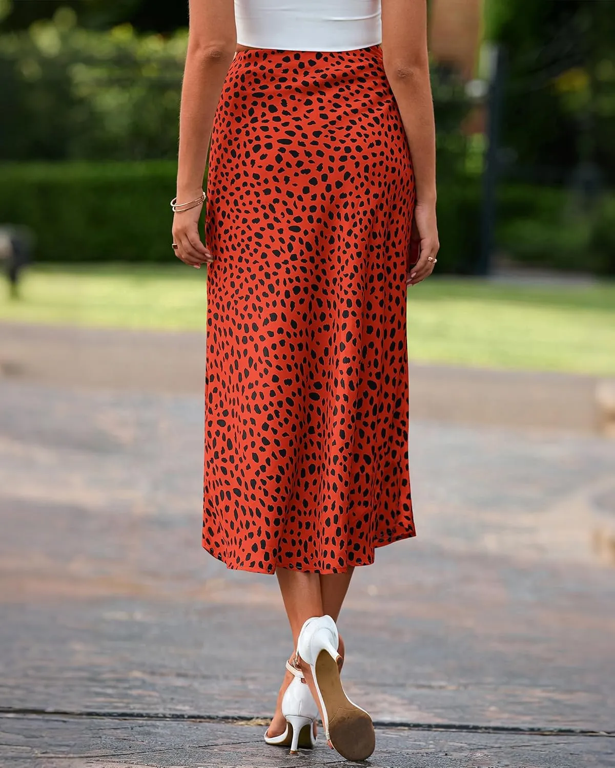 BTFBM Satin Skirts for Women Trendy Summer 2025 High Waisted A-Line Leopard Print Cocktail Wedding Long Silk Midi Skirt