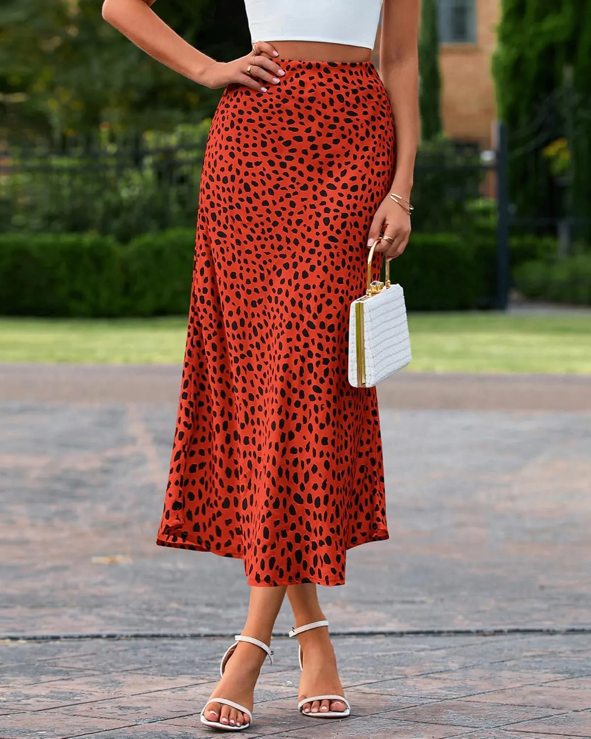 BTFBM Satin Skirts for Women Trendy Summer 2025 High Waisted A-Line Leopard Print Cocktail Wedding Long Silk Midi Skirt
