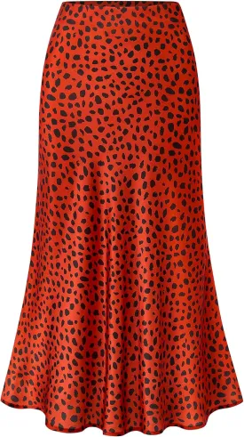 BTFBM Satin Skirts for Women Trendy Summer 2025 High Waisted A-Line Leopard Print Cocktail Wedding Long Silk Midi Skirt