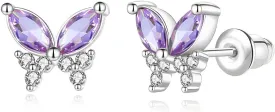 Butterfly Earrings for Women 18K Gold Plated Purple Tiny Stud Earrings CZ Amethyst Cartilage Earring for women Jewelry Gifts