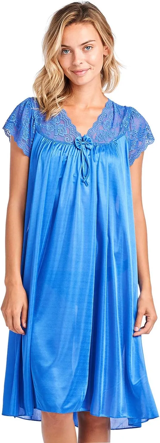 Casual Nights Women's Fancy Lace Neckline Silky Tricot Nightgown