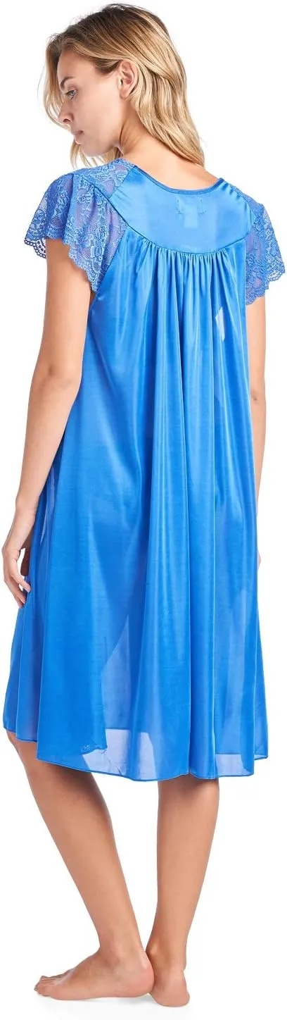Casual Nights Women's Fancy Lace Neckline Silky Tricot Nightgown