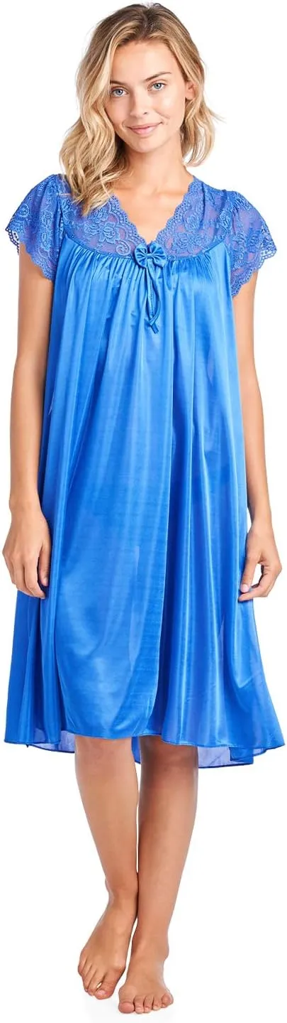 Casual Nights Women's Fancy Lace Neckline Silky Tricot Nightgown