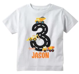 Construction Vehicles T-Shirt, Dump Truck Birthday Personalized Tee, White, Big Truck Vehicles (Toddler - 2t)