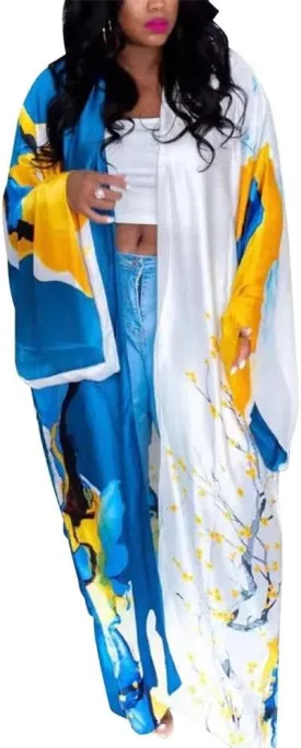 cu4eve Summer Cardigan For Women Lightweight Satin Open Front Long Kimono Swimsuit Cover Ups Silk Robe Plus Size