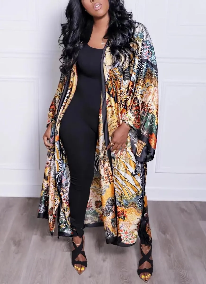 cu4eve Summer Cardigan For Women Lightweight Satin Open Front Long Kimono Swimsuit Cover Ups Silk Robe Plus Size