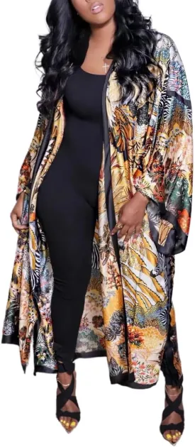 cu4eve Summer Cardigan For Women Lightweight Satin Open Front Long Kimono Swimsuit Cover Ups Silk Robe Plus Size