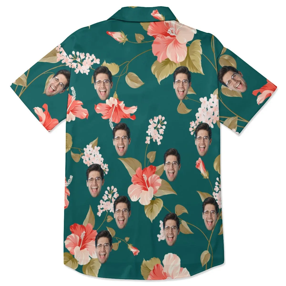 Custom Face Flowers Bloom Women's Satin Shirt Nightdress - Green