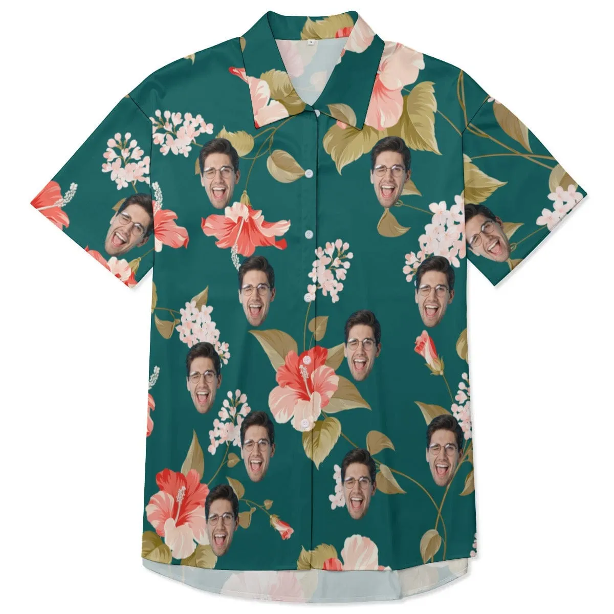 Custom Face Flowers Bloom Women's Satin Shirt Nightdress - Green