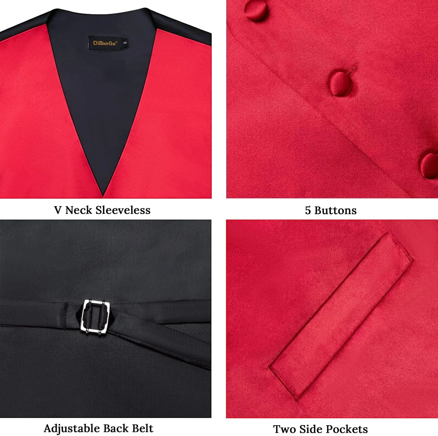 DiBanGu Mens Satin Vest and Bowtie Lapel Pin Set for Suit or Tuxedo,Solid Dress Waistcoat & Pre-tied Bowtie for Wedding Party