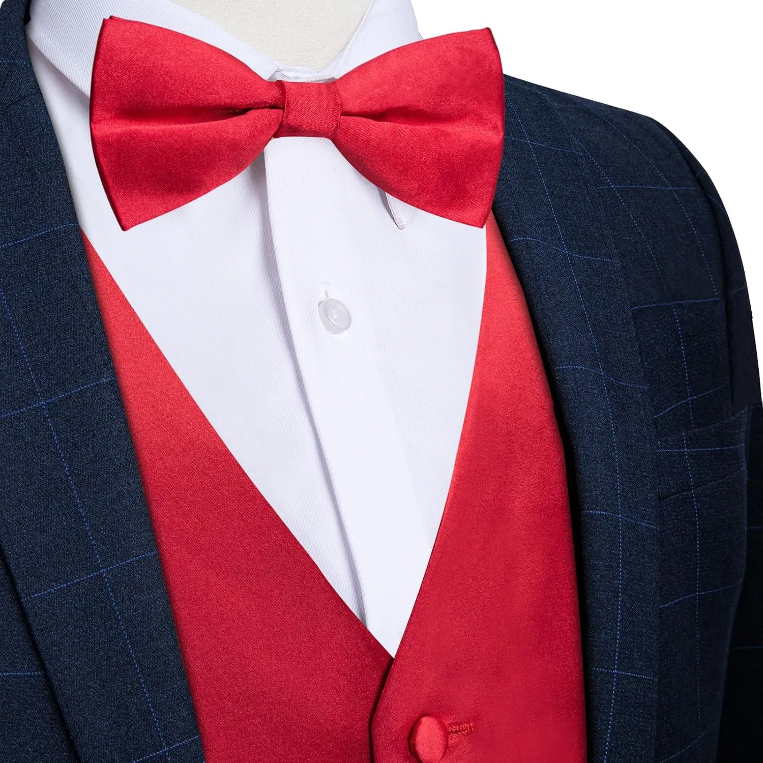 DiBanGu Mens Satin Vest and Bowtie Lapel Pin Set for Suit or Tuxedo,Solid Dress Waistcoat & Pre-tied Bowtie for Wedding Party