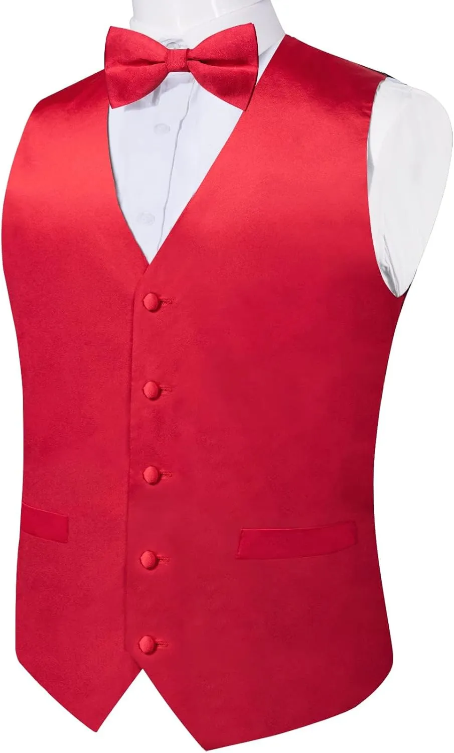 DiBanGu Mens Satin Vest and Bowtie Lapel Pin Set for Suit or Tuxedo,Solid Dress Waistcoat & Pre-tied Bowtie for Wedding Party
