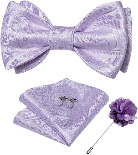 DiBanGu Paisley Bow Ties for Men Silk Self Tied Bowtie and Pocket Square Cufflinks with Lapel Pin for Wedding Party