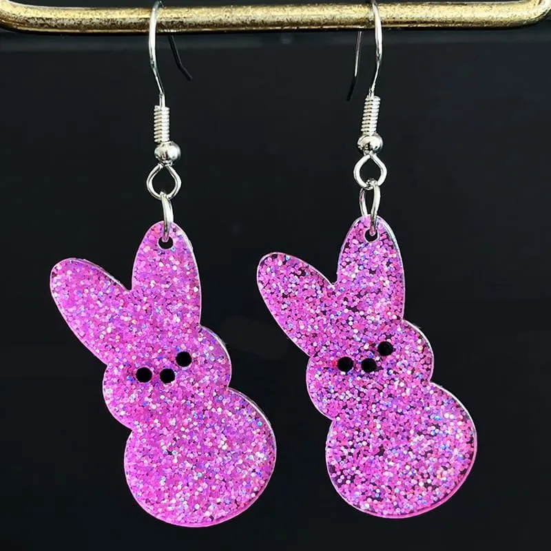 Easter Dangle Earrings Cute Funny Acrylic Colorful Glitter Rabbit Egg Bunny Sparkle Spring Earrings For Women Fashion Holiday Happy Easter Jewelry Gift
