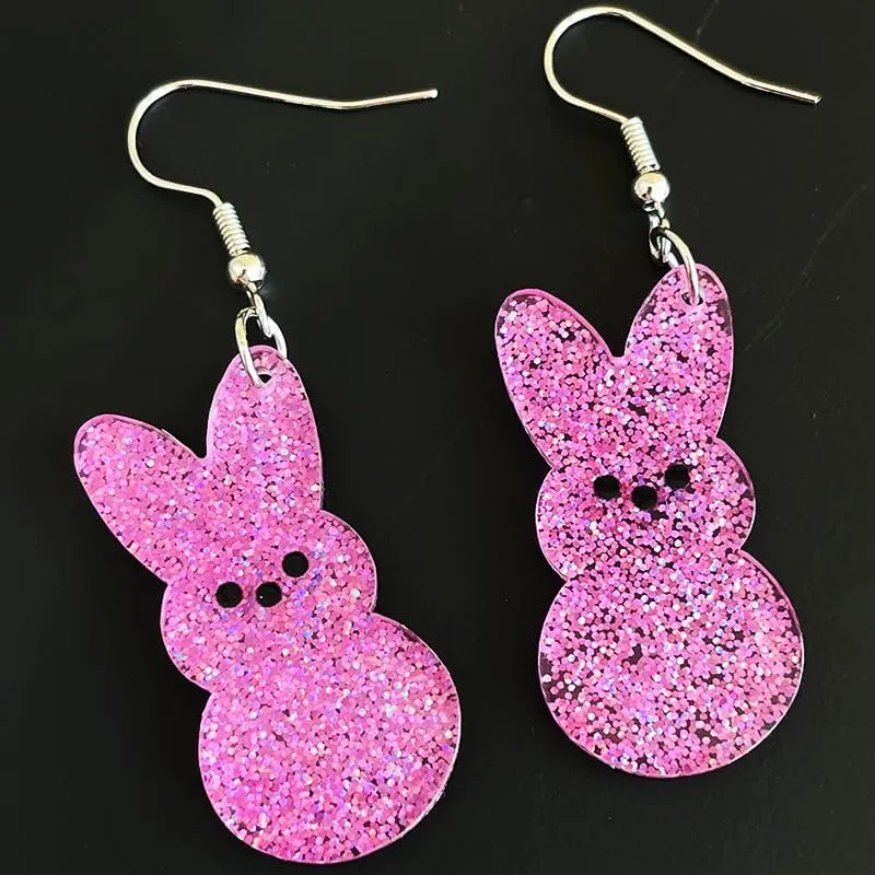 Easter Dangle Earrings Cute Funny Acrylic Colorful Glitter Rabbit Egg Bunny Sparkle Spring Earrings For Women Fashion Holiday Happy Easter Jewelry Gift