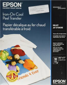 Epson Iron-on Cool Peel Transfer (8.5x11 Inches, 10 Sheets) (S041153),White