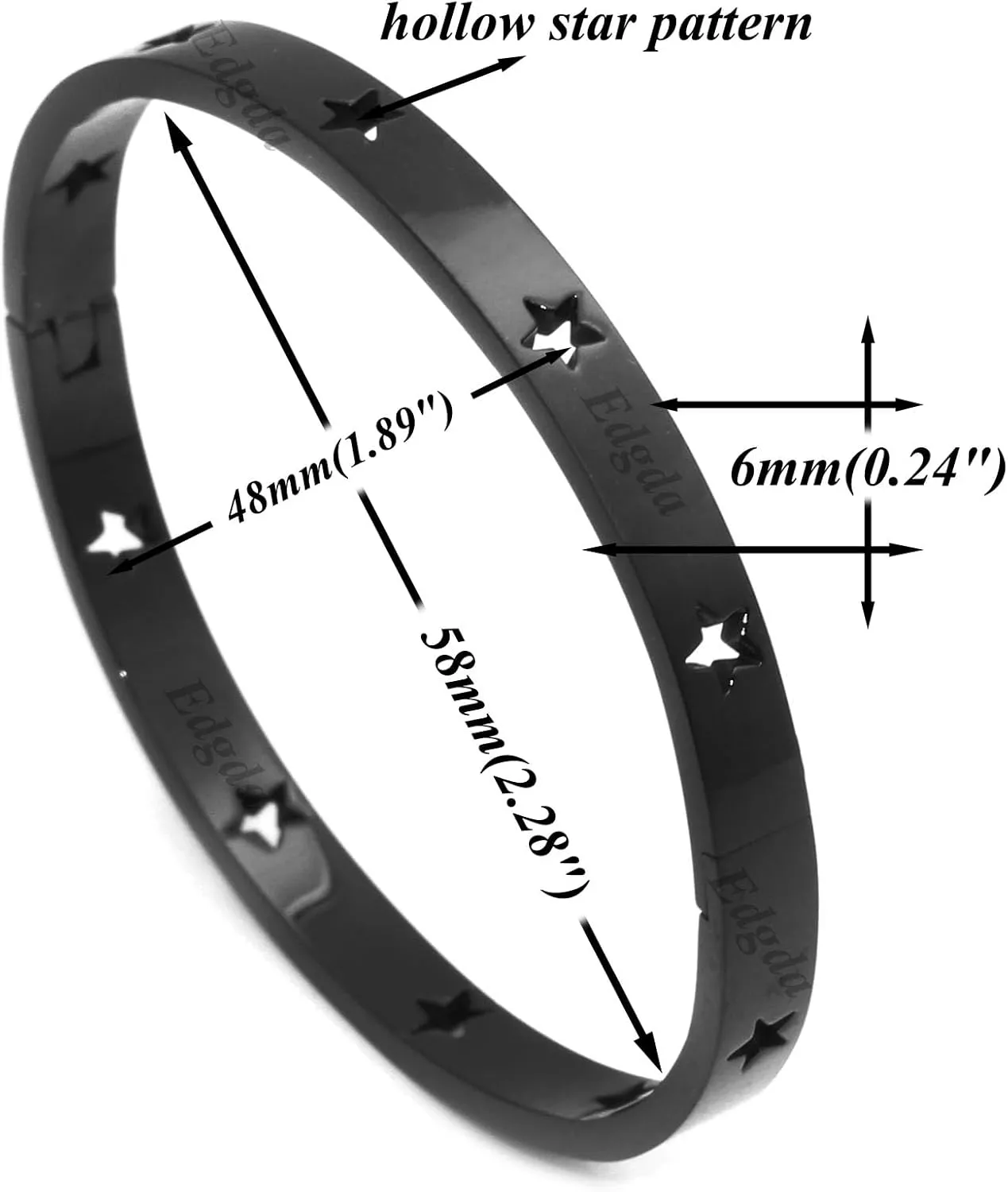 Fashion Stainless Steel Hollow Star Pattern Oval Arm Band Cuff Bracelet