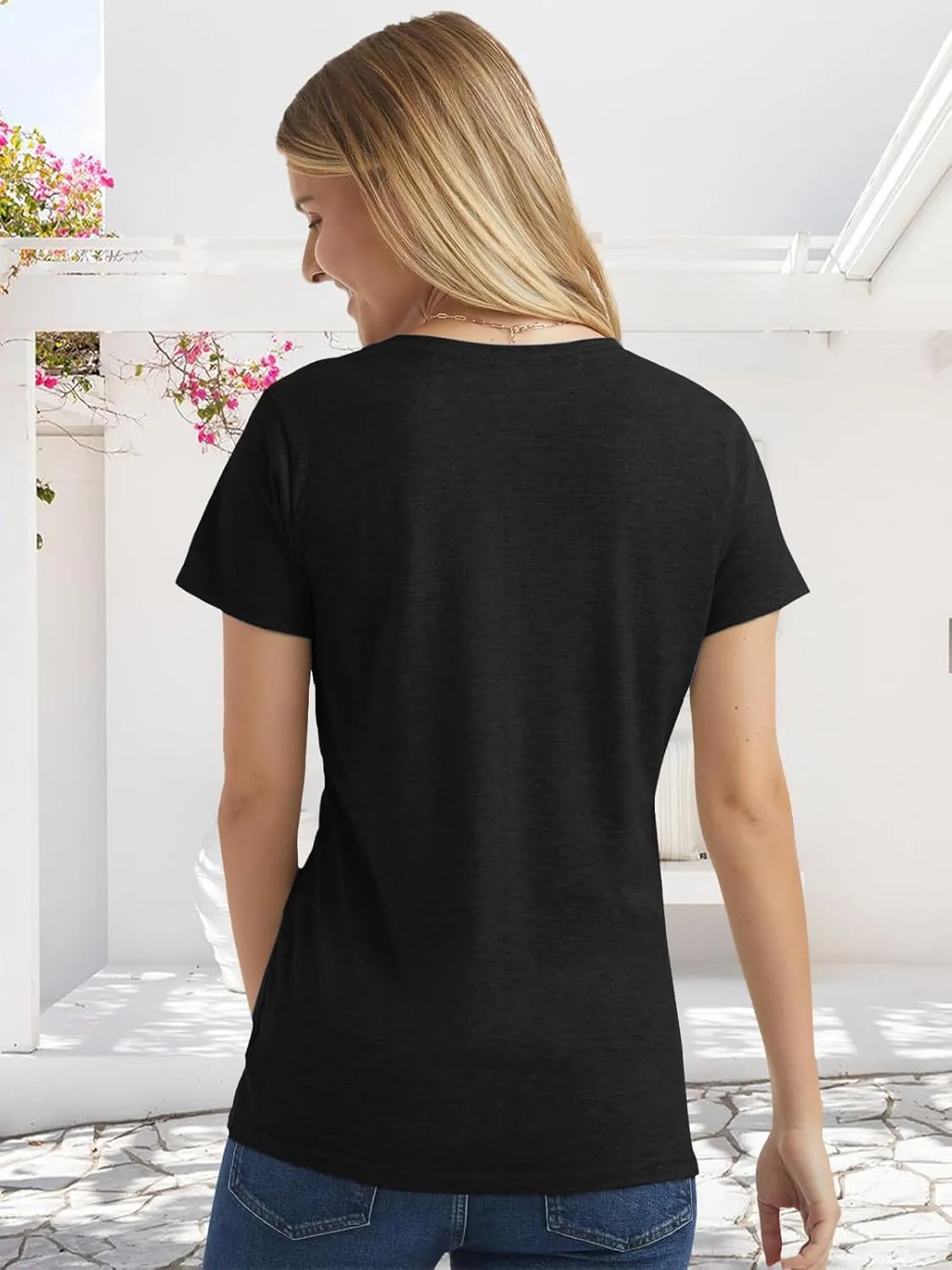 Flower Kindly Shirt for Women Funny Wildflower Plant T-Shirt Bohemian Summer Vacation V Neck Tops