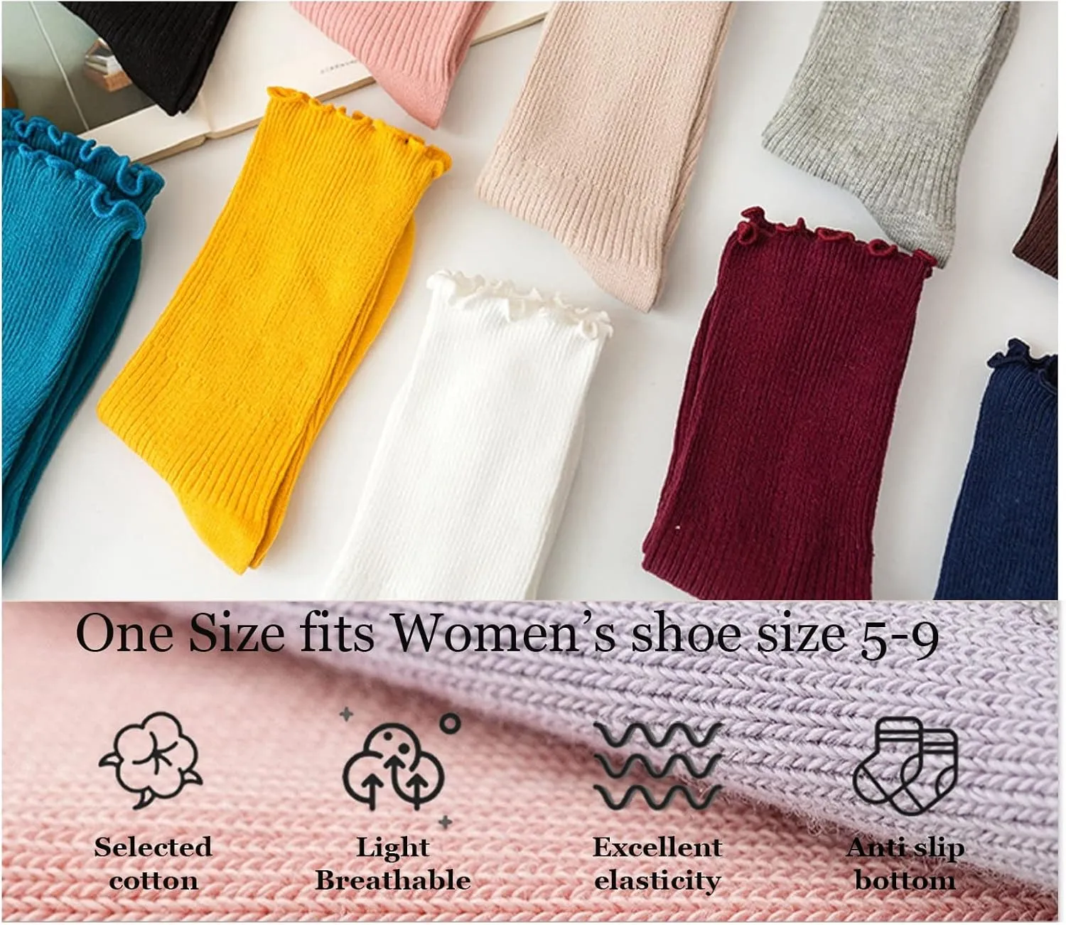 Flydo Ruffle Socks Women Cotton Socks Cute White Socks for Women Girls Lettuce Edge Socks Women Frilly Low Socks 5-10 Pack