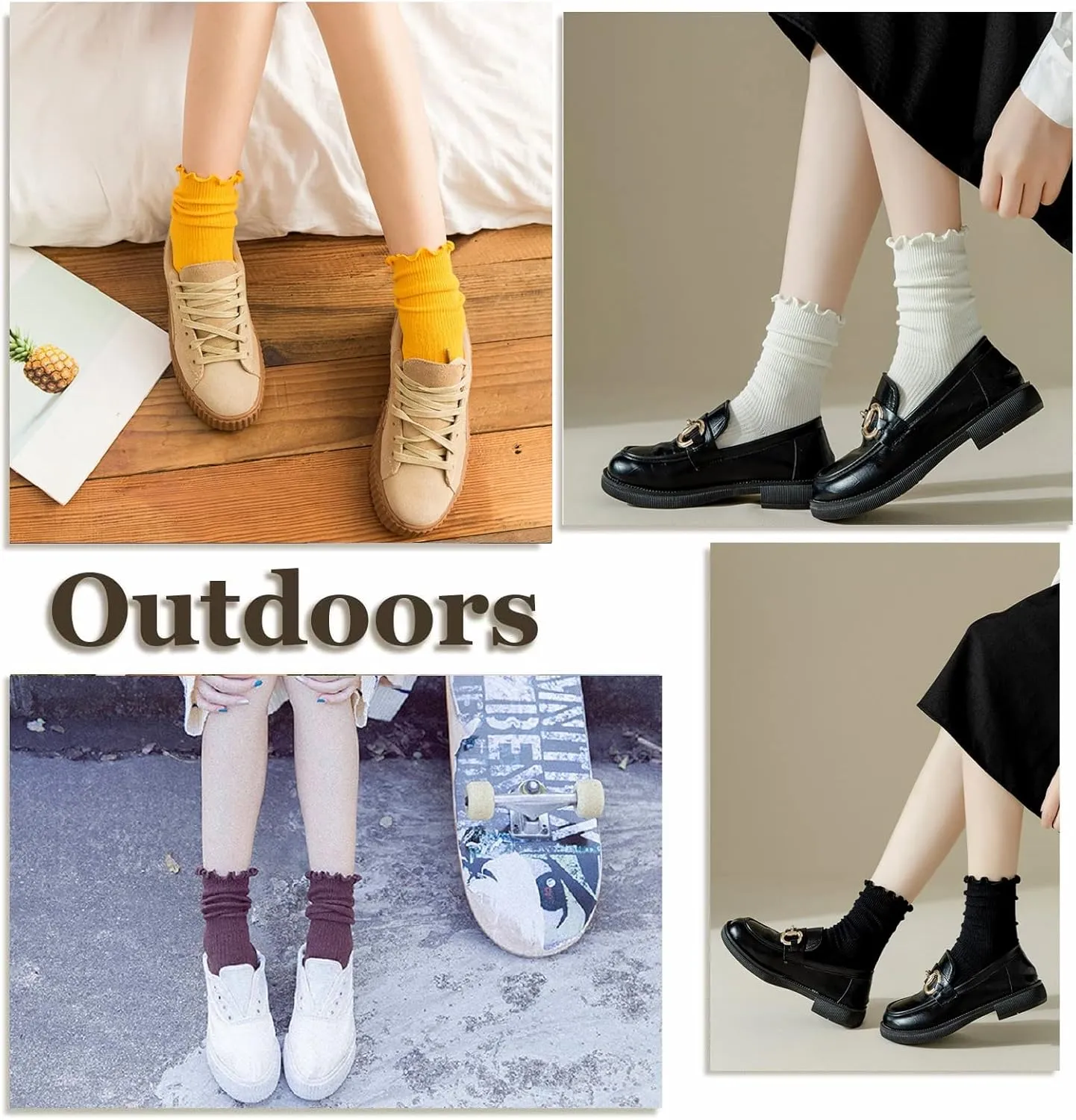 Flydo Ruffle Socks Women Cotton Socks Cute White Socks for Women Girls Lettuce Edge Socks Women Frilly Low Socks 5-10 Pack