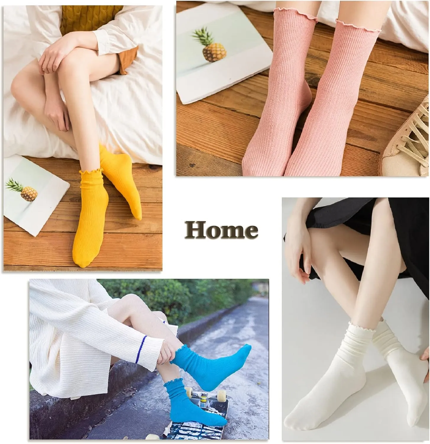 Flydo Ruffle Socks Women Cotton Socks Cute White Socks for Women Girls Lettuce Edge Socks Women Frilly Low Socks 5-10 Pack