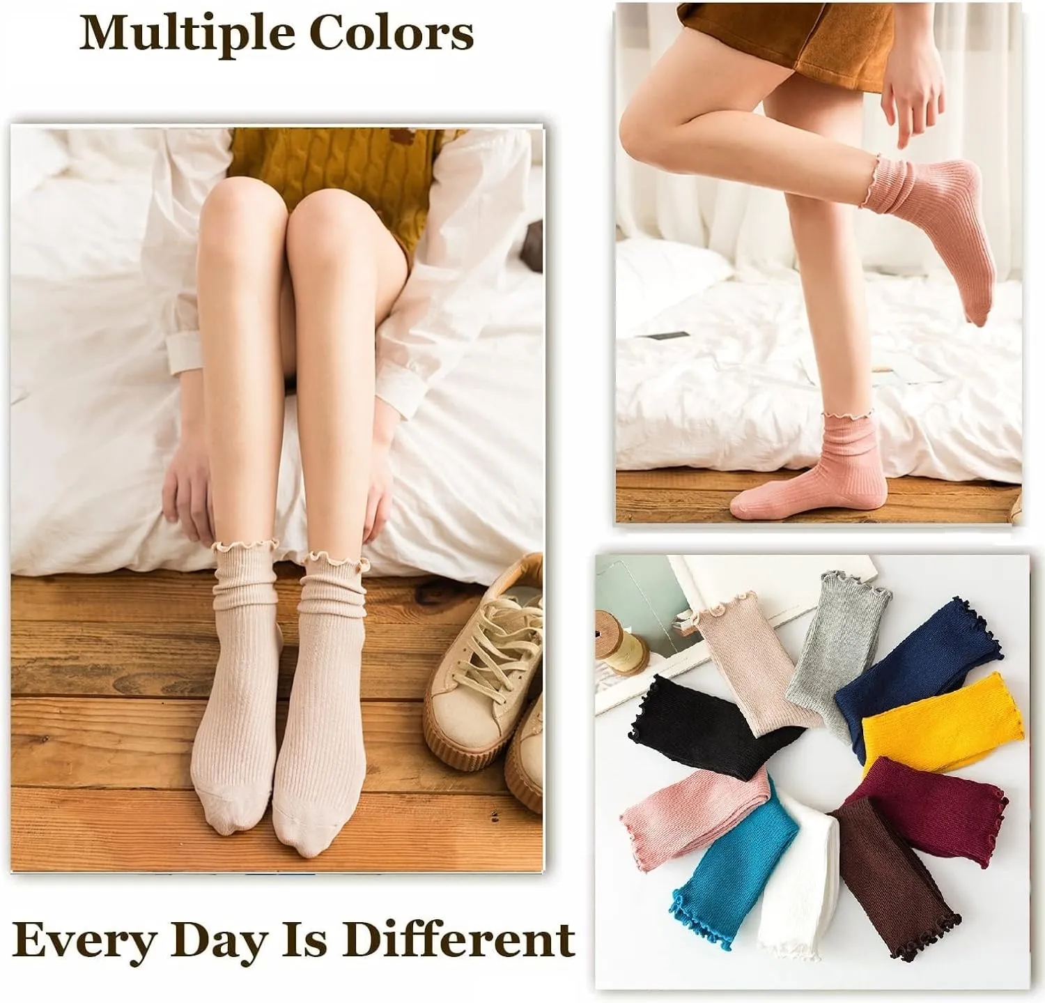 Flydo Ruffle Socks Women Cotton Socks Cute White Socks for Women Girls Lettuce Edge Socks Women Frilly Low Socks 5-10 Pack