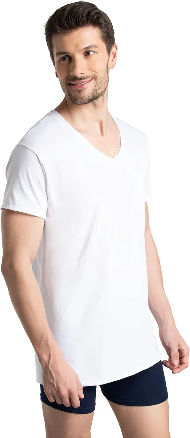 Fruit of the Loom Men's Eversoft Cotton Stay Tucked V-Neck T-Shirt