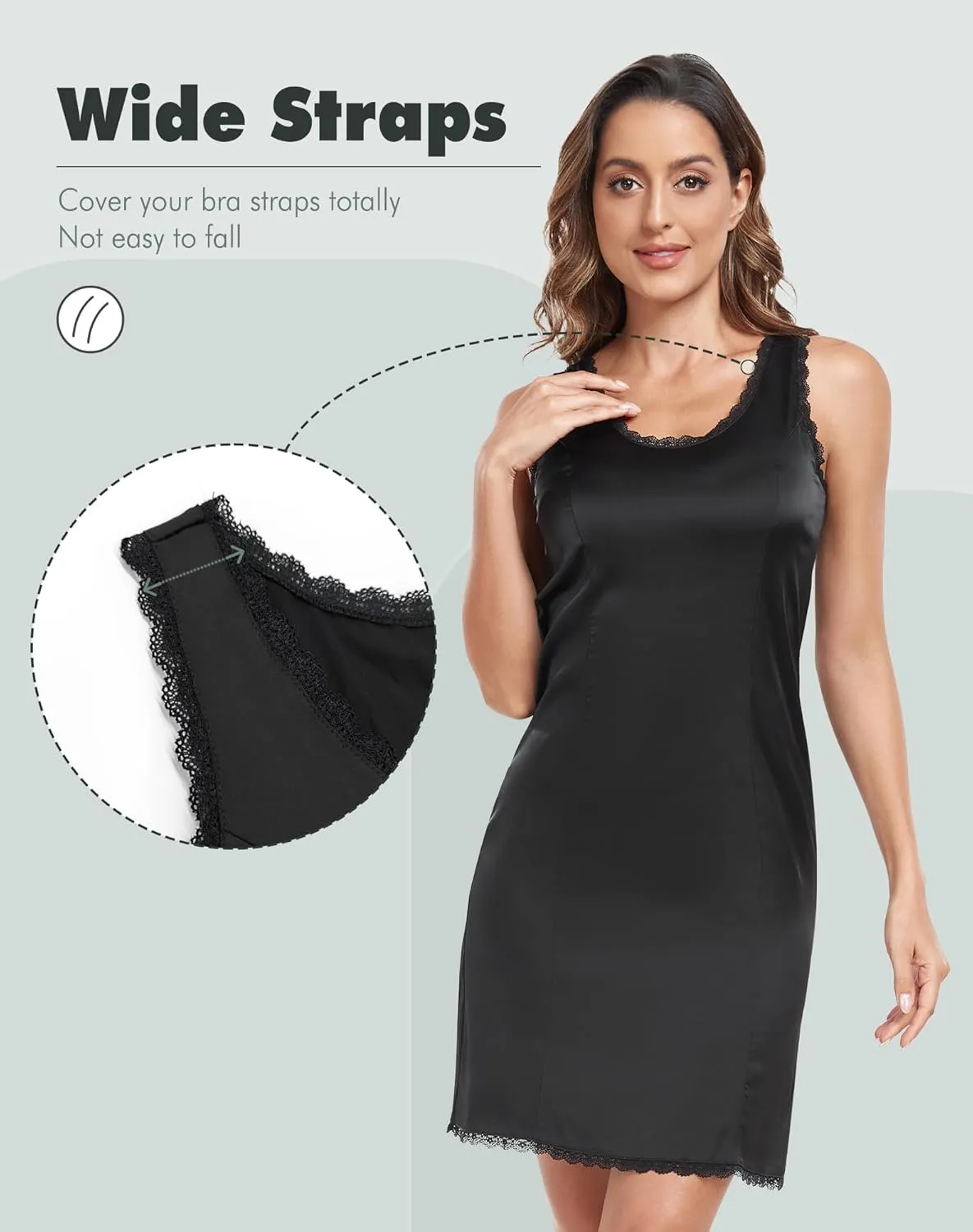 Full Slip for Women Under Dress Stain Slip Dress Lace Trim Tank Top Sleeveless Nightgown