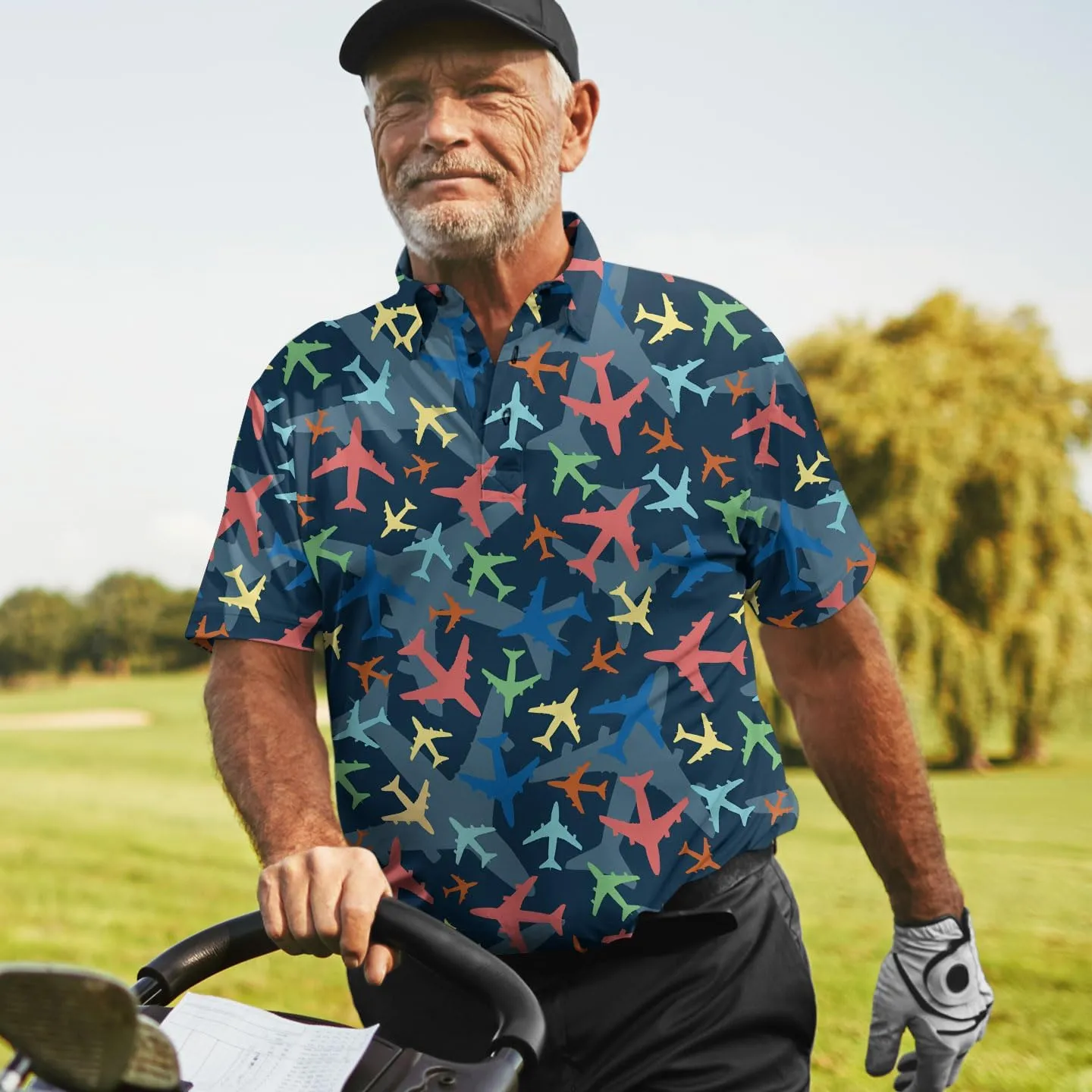 Funny Casual Golf Pattern Polo Shirts for Men Golf Polos Pattern Mens Polo Shirts Short Sleeve Button Up Shirt Men