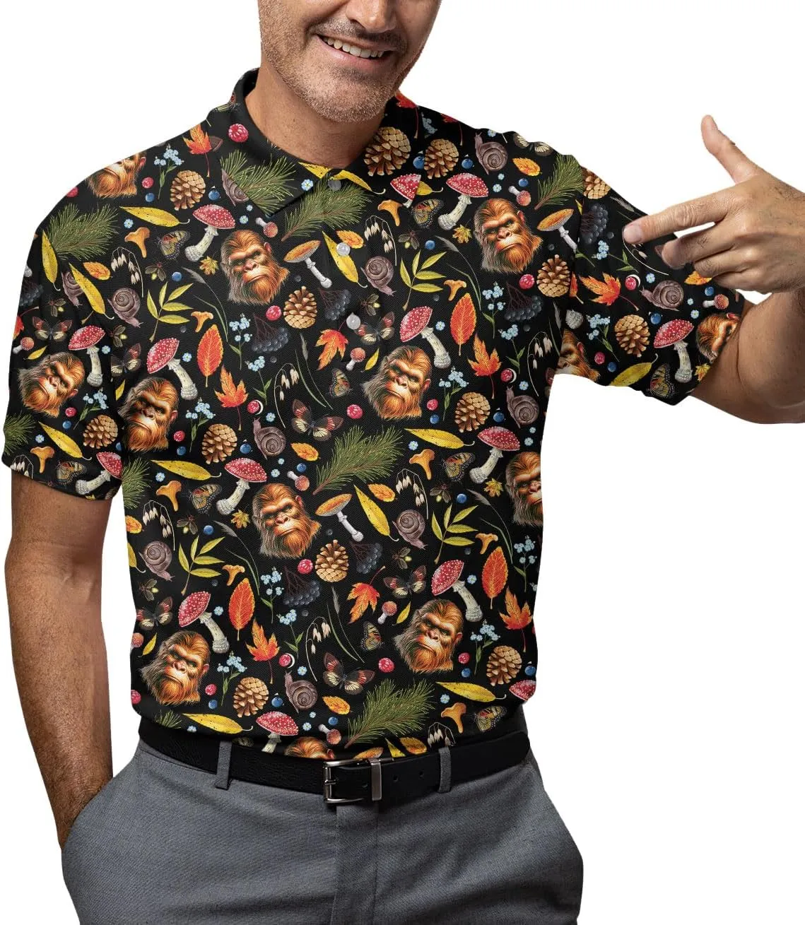 Funny Casual Golf Pattern Polo Shirts for Men Golf Polos Pattern Mens Polo Shirts Short Sleeve Button Up Shirt Men