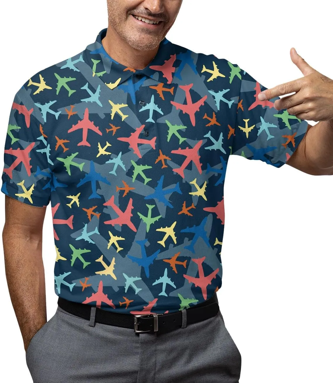 Funny Casual Golf Pattern Polo Shirts for Men Golf Polos Pattern Mens Polo Shirts Short Sleeve Button Up Shirt Men