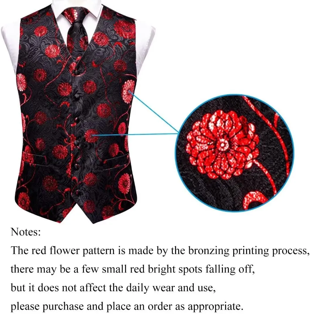 Hi-Tie Mens Silk Suit Vest Jacquard 5PCS Necktie Pocket Square Cufflinks Lapel Pin Formal Wedding Tuxedo