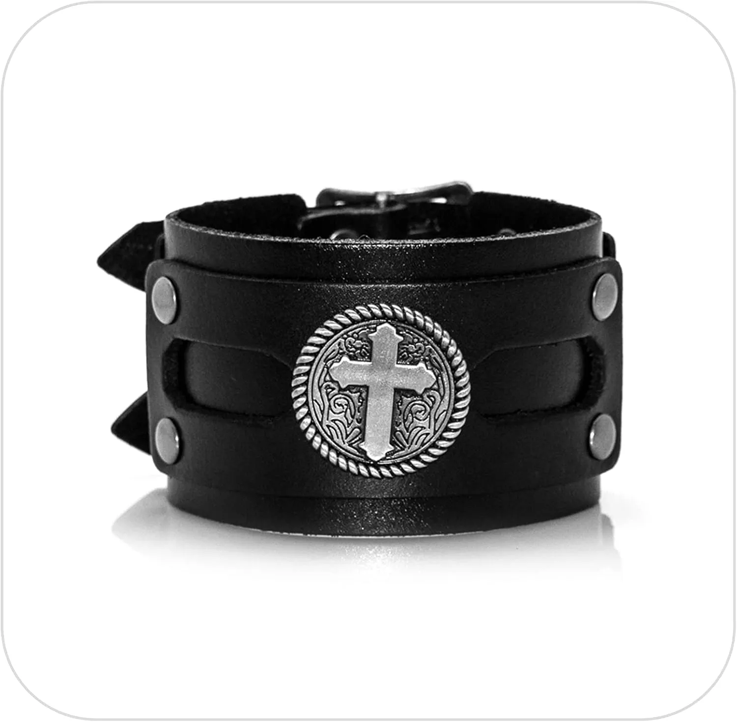 Hip Hop Jewelry Cross/Dragon/Skull Pattern Metal Belt Buckle Bracelet Wide Leather Wristband Bracelet